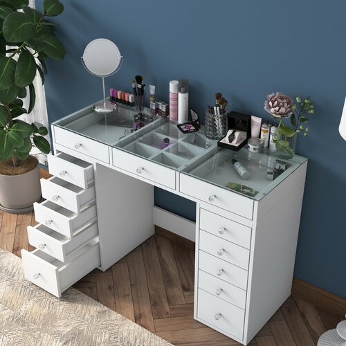 Schminktisch Grace White mit Glasplatte