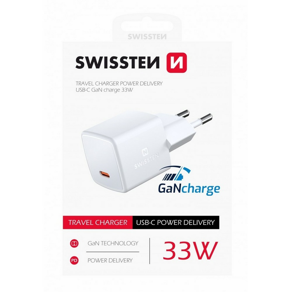 Obrázok SWISSTEN Mini adaptér GaN 33W USB-C, biela