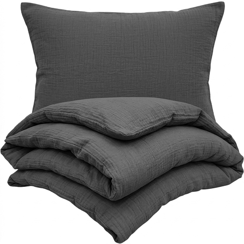 Kvalitex Muslin posteljnina temno siva, 140 x 200cm, 70 x 90 cm