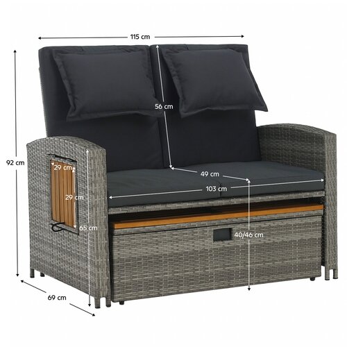 Sofa ogrodowa rattanowa MALORY, szary/naturalny