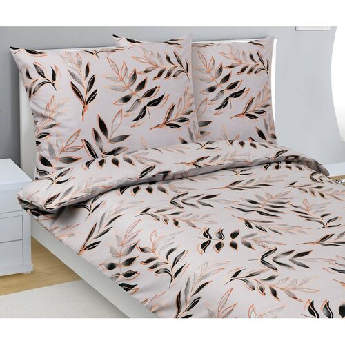 Bellatex Baumwollbettwäsche Blatt Grau, 140 x 220 cm, 70 x 90 cm