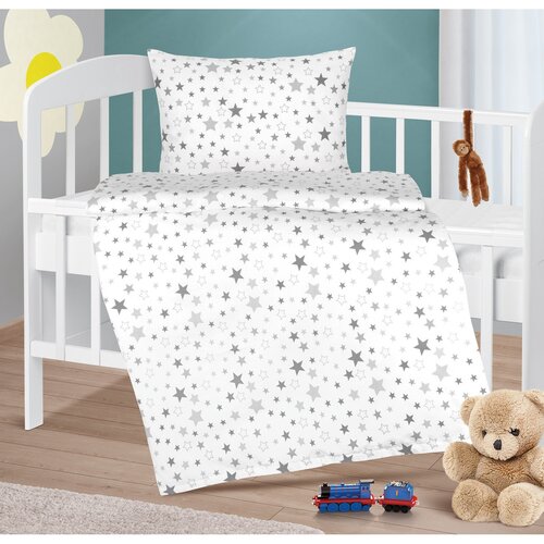 Bellatex Kinderbettwäsche aus Baumwolle Agata Sterne grau, 90 x 135 cm, 45 x 60 cm