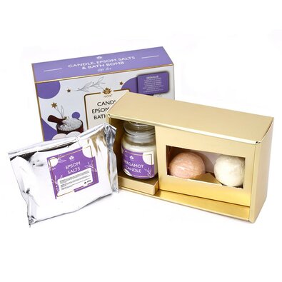 Zestaw upominkowy Arome 1 świeca, 2 kule do kąpieli, 1 sól do kąpieli