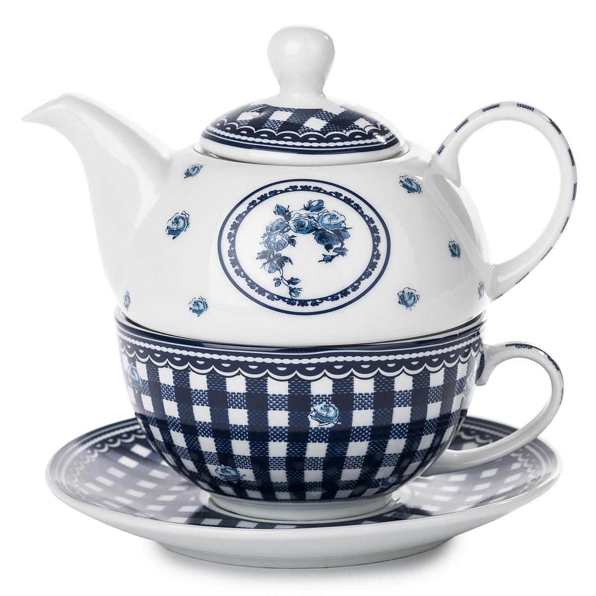 3dílná čajová sada Elegant, modrá, porcelán
