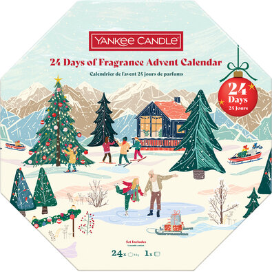 Yankee Candle Adventný kalendár 2025, 24 voňavýchčajových sviečok + svietnik
