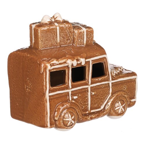 Weihnachtsdekoration: Lebkuchen-Auto mit LED-Beleuchtung, Keramik, 13 cm