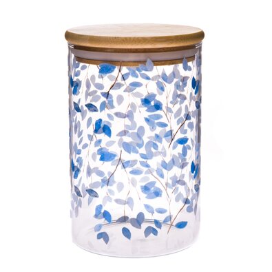 Glasdose mit Bambusdeckel Blaue Blumen, 840 ml