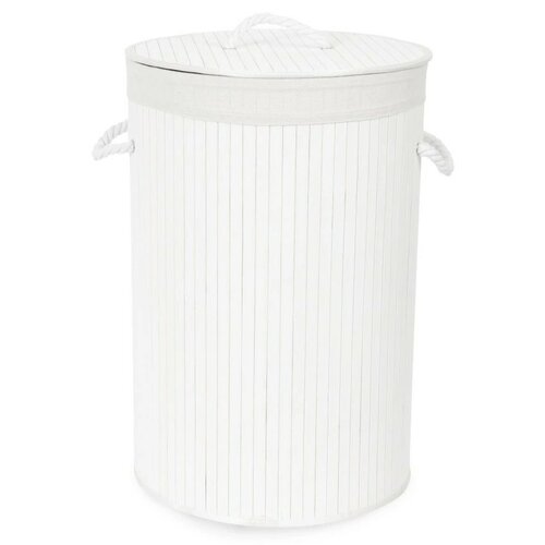 Compactor Coș pentru rufe murdare Bamboo rotund, alb