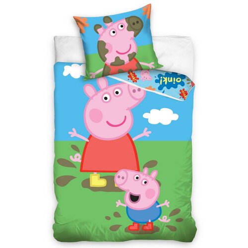 BedTex Dětské bavlněné povlečení Prasátko Peppa a George, 140 x 200 cm, 70 x 90 cm