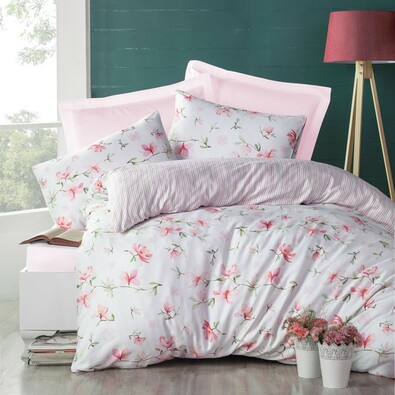 Lenjerie de pat din crep Magnolie, roz, 140 x 220 cm, 70 x 90 cm
