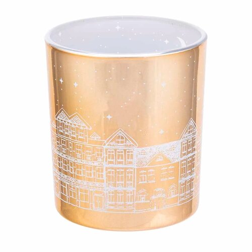Altom Sfeșnic din sticlă Winter town auriu,diametru 9 x 10 cm