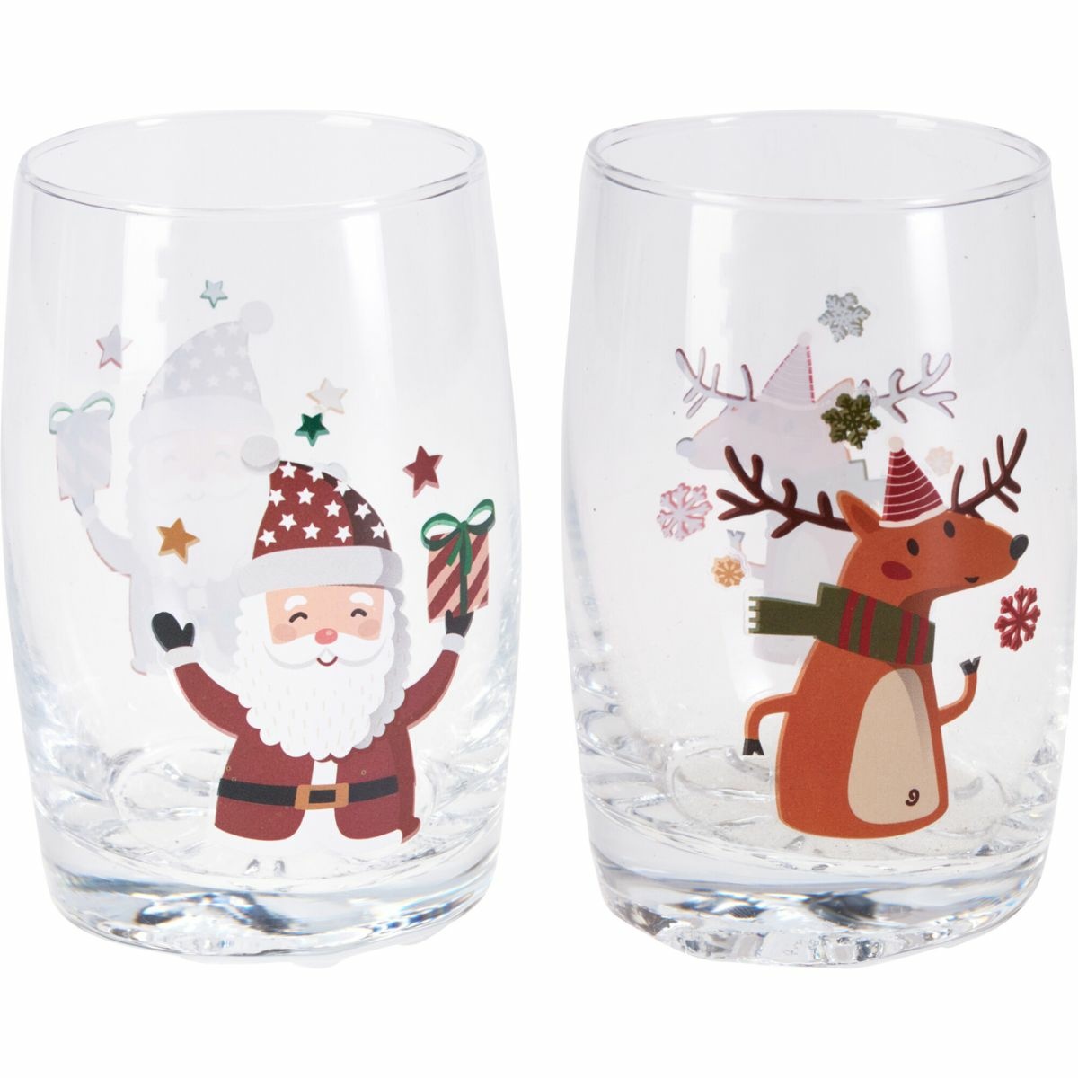 Zestaw 2 świątecznych szklanek Św. Mikołaj i Renifer, 250 ml