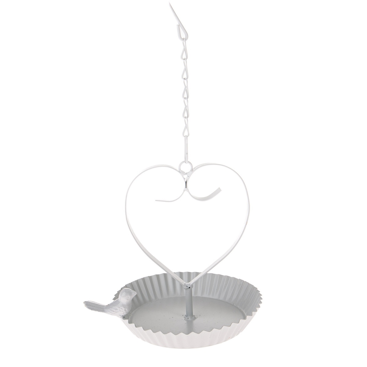 Závesné kovové kŕmidlo Bird´s heart biela, 18 x 21 cm