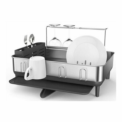 Simplehuman Spălător de vase cu suport pentrusticlă, cadru din oțel inoxidabil, gri