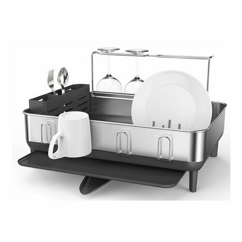 Simplehuman Geschirrabtropfer mit Glashalter, Edelstahlrahmen, grau