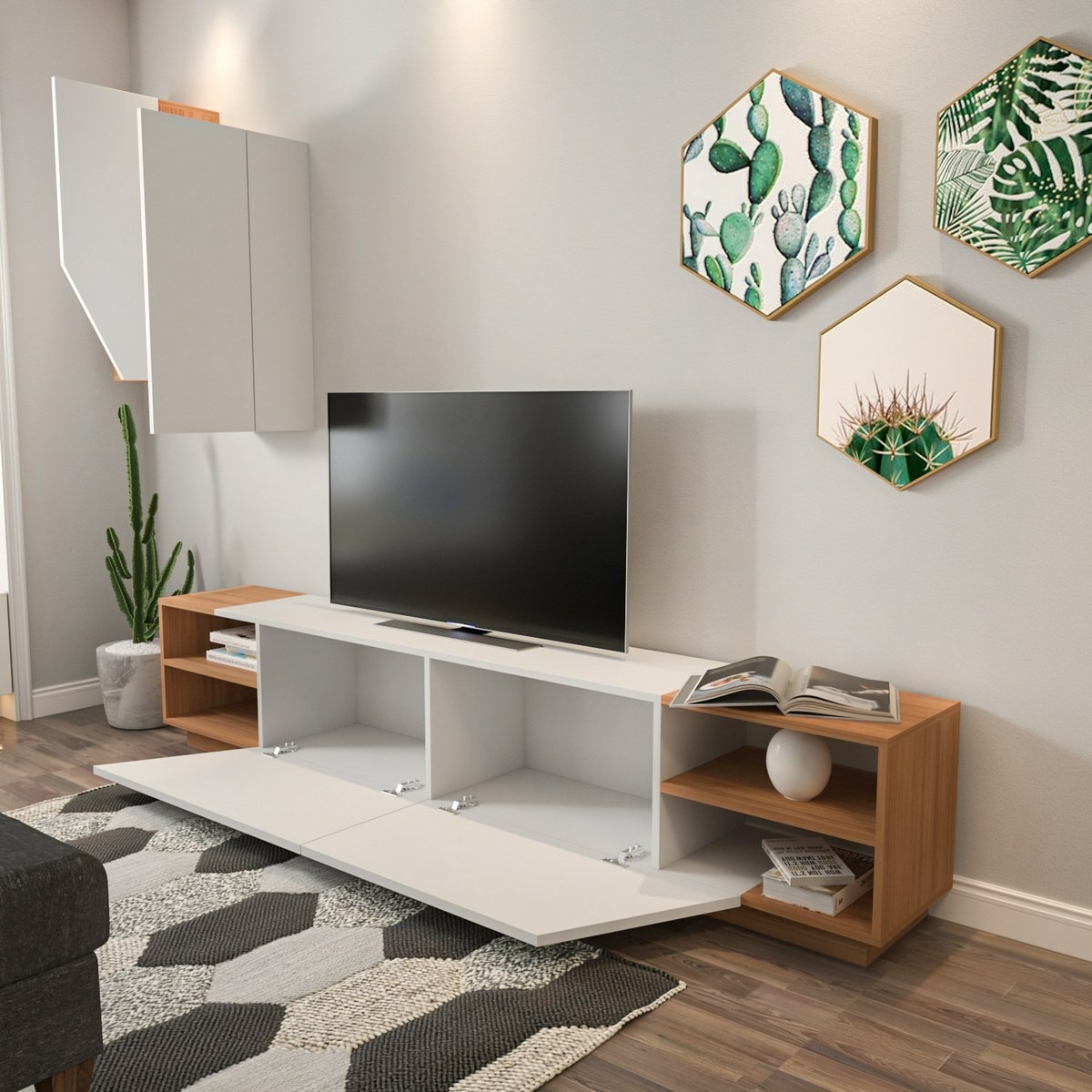 Televízny stolík so skrinkou Zebra White and Teak
