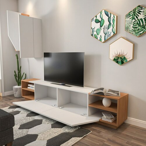 Zebra White and Teak TV-asztal szekrénnyel