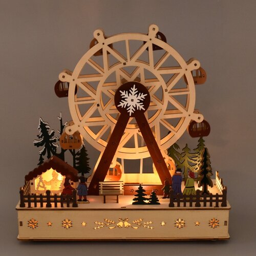Decorațiune rotativă din lemn cu LED-uri Carusel,28 x 28 x 12 cm