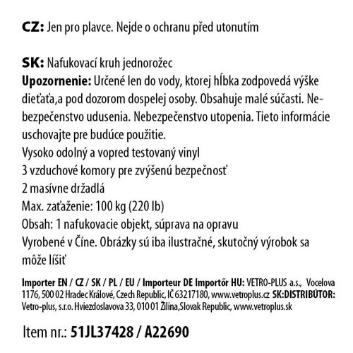 Nadmuchiwany pierścień Vetro-Plus Jednorożec, 218 x 160 x 120 cm