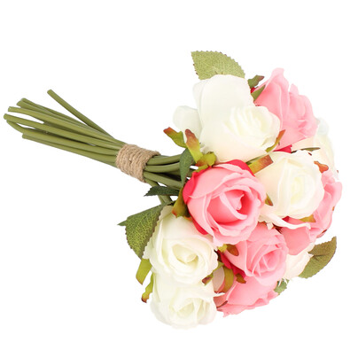 Umelá kytica ruží, ružová + biela
