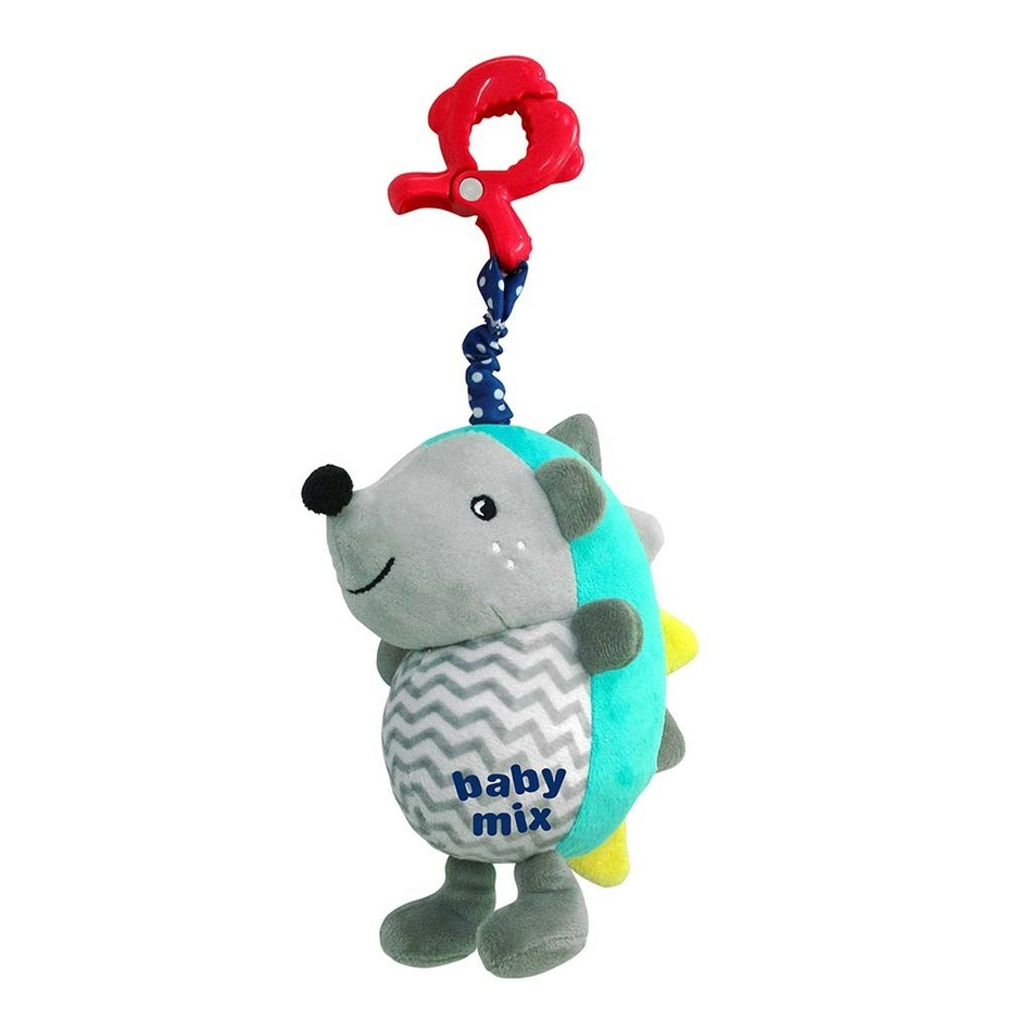 Fotografie Dětská plyšová hračka s hracím strojkem a klipem Baby Mix Ježek modro-šedý