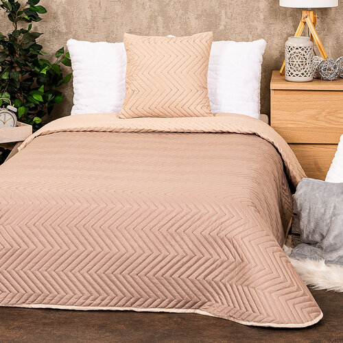 4Home Tagesdecke Doubleface Hellbraun/Braun, 140 x 240 cm, 1 Stück 40 x 40 cm