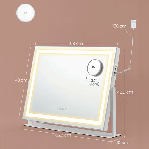 Kosmetické zrcadlo GLOW Frame se stmívatelným LED osvětlením a USB