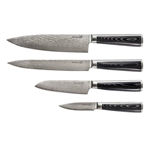 Zestaw noży G21 Damascus Premium w bambusowym bloku, 4 szt. + kamień do ostrzenia