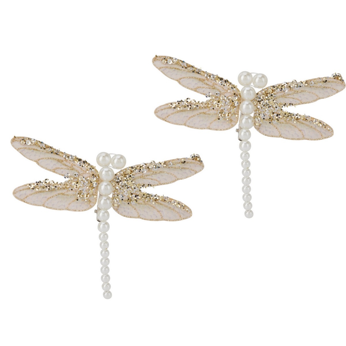 Sada vánočních ozdob Vážka, zlatá, 13x9x1,5cm, s klipem, SADA 2 KS