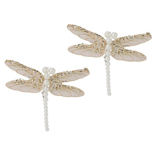 Set de decorațiuni de Crăciun Libelula, aurie,13x9x1,5cm, cu clemă, SET DE 2 BUCĂȚI