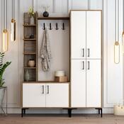 Garderobenwand mit Schuhregal, Ablagen und Schrank Viyana Walnut and White
