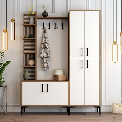 Faliakasztó cipőtartóval, polcokkal és szekrénnyelViyana Walnut and White