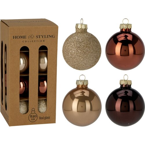 Set 16 ks vianočných ozdôb Crystal Harmony, coffee, pr. 5 cm, sklo