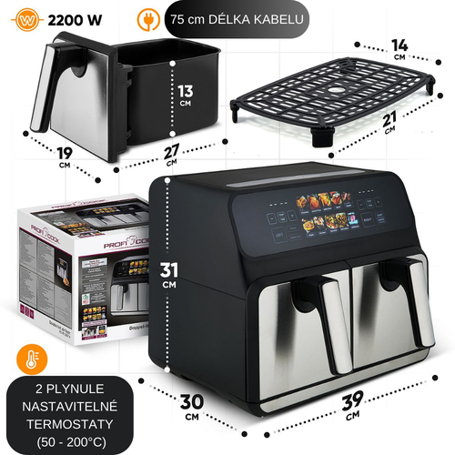 ProfiCook FR 1287 H dupla forrólevegős fritőz, 8 l
