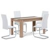 Set masă MDF cu 4 scaune albe, stejar Sonoma