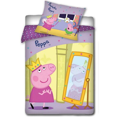 Detské bavlnené obliečky Peppa Pig - Pepina v zrkadle, 140 x 200 cm, 70 x 80 cm