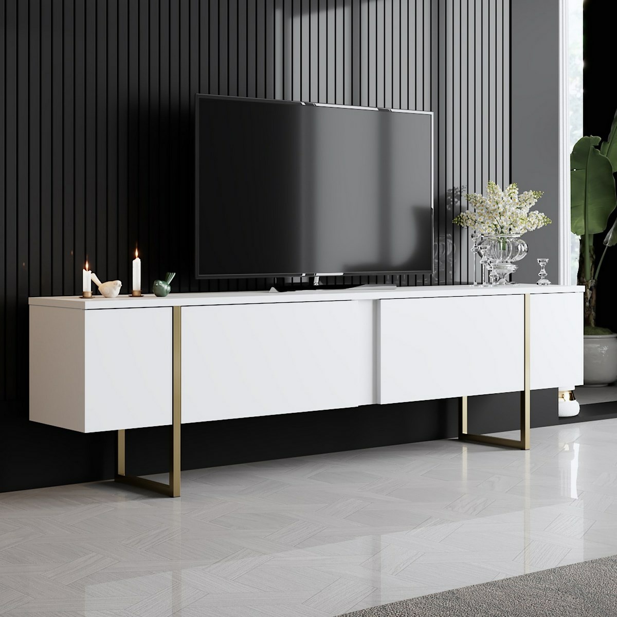 Televízny stolík Luxe White and Gold