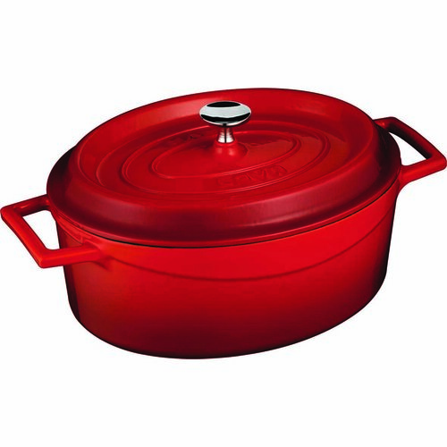 LAVA Metal Gusseisen ovaler Topf Rot, 7 l, Durchmesser 31 cm