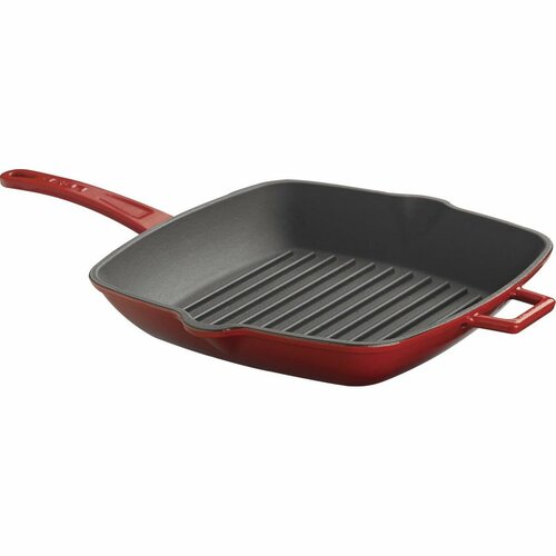 LAVA Metal Gusseisen-Grillpfanne mit Deckel rot, 28 x 28 cm