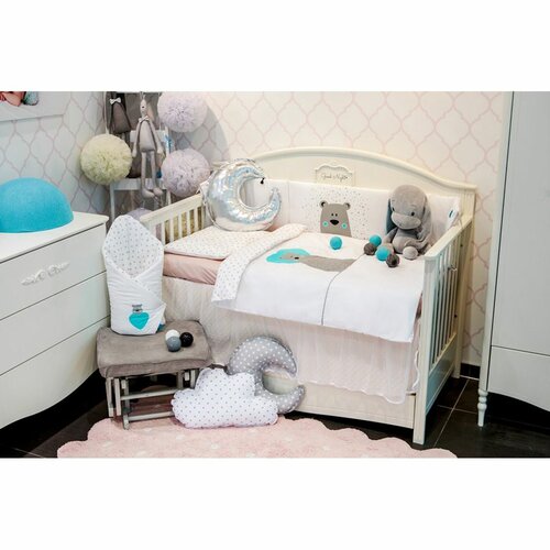 Belisima Dziecięca pościel bawełniana Bear in love, turkusowy 100 x 135 cm, 40 x 60 cm