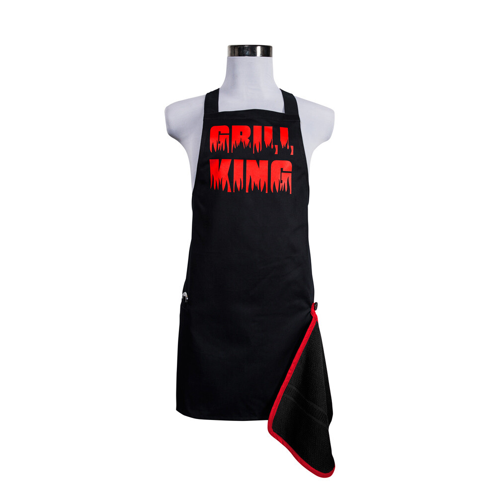 Šik v kuchyni pánská zástěra s otvírákem Grill King červená, 22,5 x 75 cm