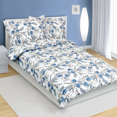 Bellatex Krep posteljno perilo Flower blue , 140 x200 cm, 70 x 90 cm