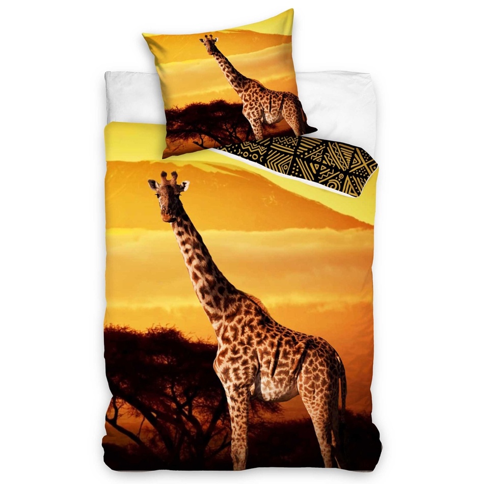 Poza Lenjerie de pat din bumbac Girafa Etno, 140 x 200 cm, 70 x 90 cm