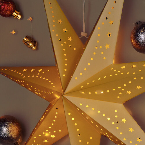 Solight LED zlatá vianočná hviezda, závesná, 60 cm, 20x LED, 2x AA, zlatá farba, 1v295
