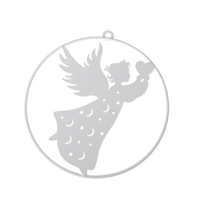 Metalowa dekoracja świąteczna na ścianę anioł Ramiel biały, 20 x 21,5 cm