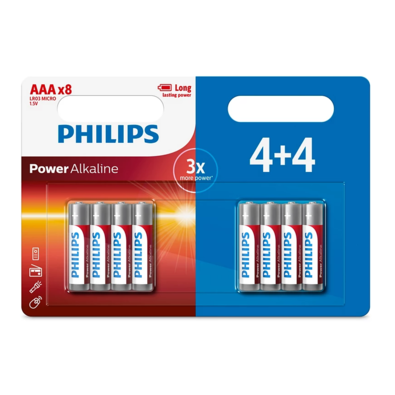Baterii alcaline Philips AAA 1,5 V Power, 4 + 4buc