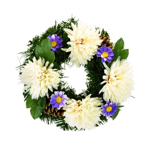 Coroniță de toamnă cu flori artificiale20 cm, alb