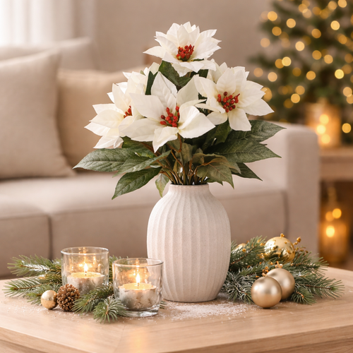 Umělá kytice Vánoční růže, bílá, 43 cm