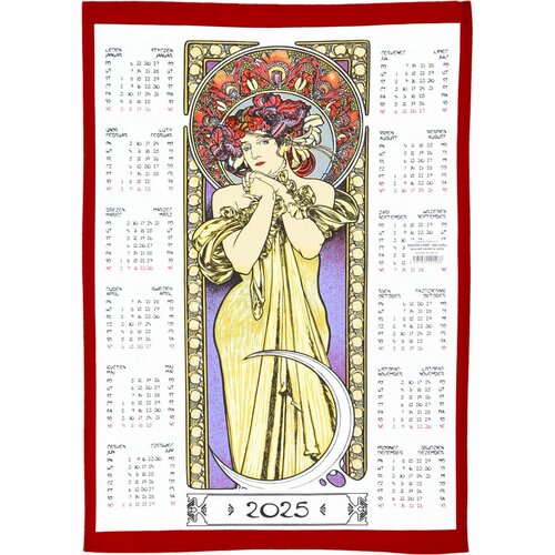 Alfons Mucha 2025-ös textil naptár pálcával, 45 x 65 cm