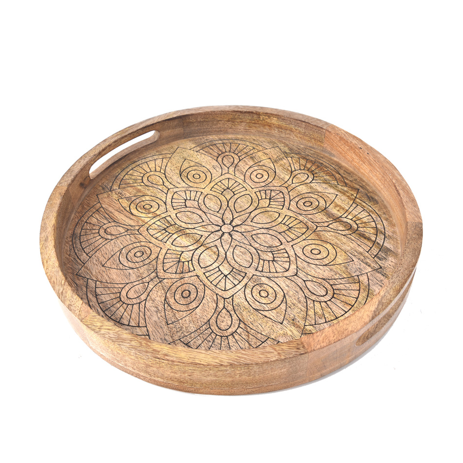 InDecor Taca z drewna mango Mandala, 38 x 38 x 4,5cm